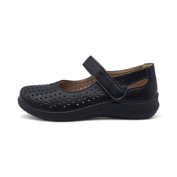 TTP Women Black Round Toe Cut Out Style Loafer with Ankle Strap XB5603