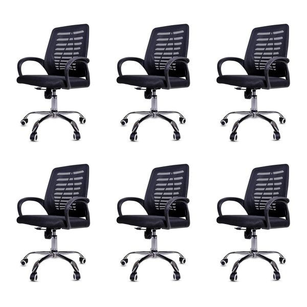 6 Pieces Of Ergonomic Mesh 360° Swivel Office Chairs With Armrest - Black