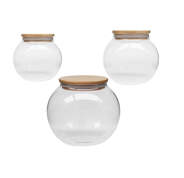 Round Jar with Wooden Lid Set of 3