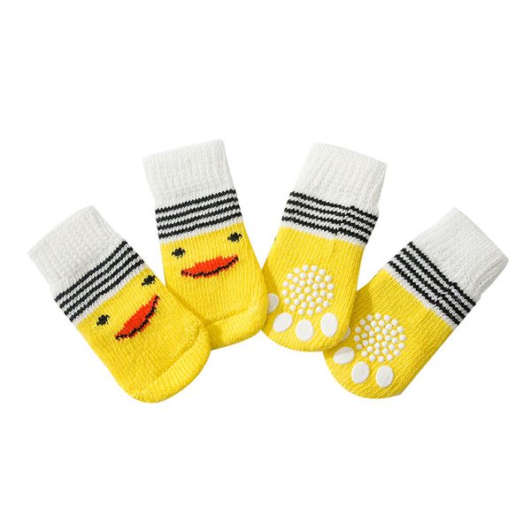 Cute Non-Slip Pet Socks for Cats &amp; Dogs 4 Piece - Yellow Duck