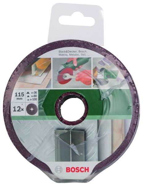 Fibre Sanding Disc for Angle Grinders, 115mm, 36 - 100, 12 Piece