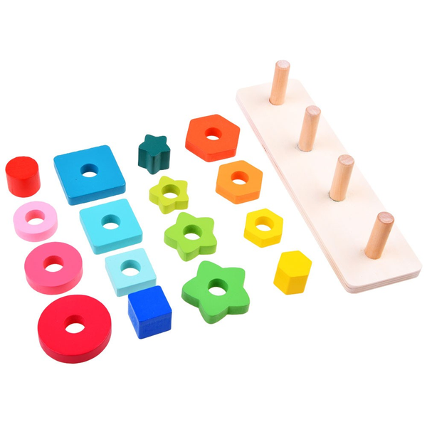 Wooden 4-in-1 Geometric Shape Sorter &amp; Stacker Toy