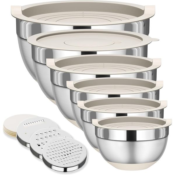Mixing Bowls with Lids Set, 6 Piece Stainless Steel Nesting Storage Bowls