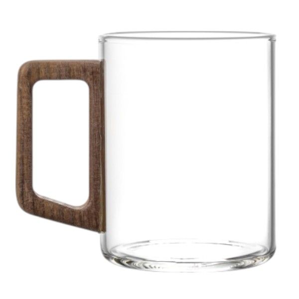 14oz Borosilicate Glass Mug with Wooden Handle - Transparent