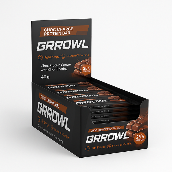 Grrowl - Protein Bar - Choc Charge - 15 x 40g Energy Bars (25% Protein)