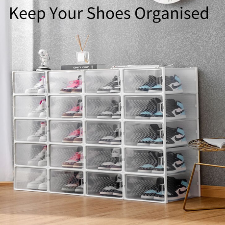 INSTY 6 Pack Shoe Storage Box Clear Plastic Stackable, Shoe Box with  Magnetic Door, Shoe Organizer and Shoe Containers for Sneaker Storage, Fit  up to