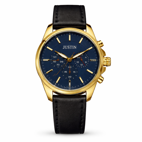 Men's Justin Gold Stainless Steel Chronograph Watch - Blue Dial