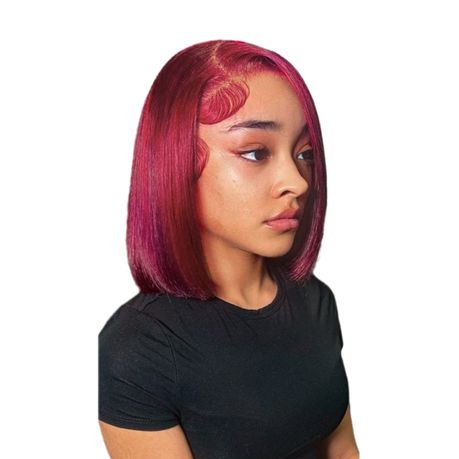 Brazilian Hair Straight Full Frontal 13x4 Wig BOB Maroon Glueless 8inch