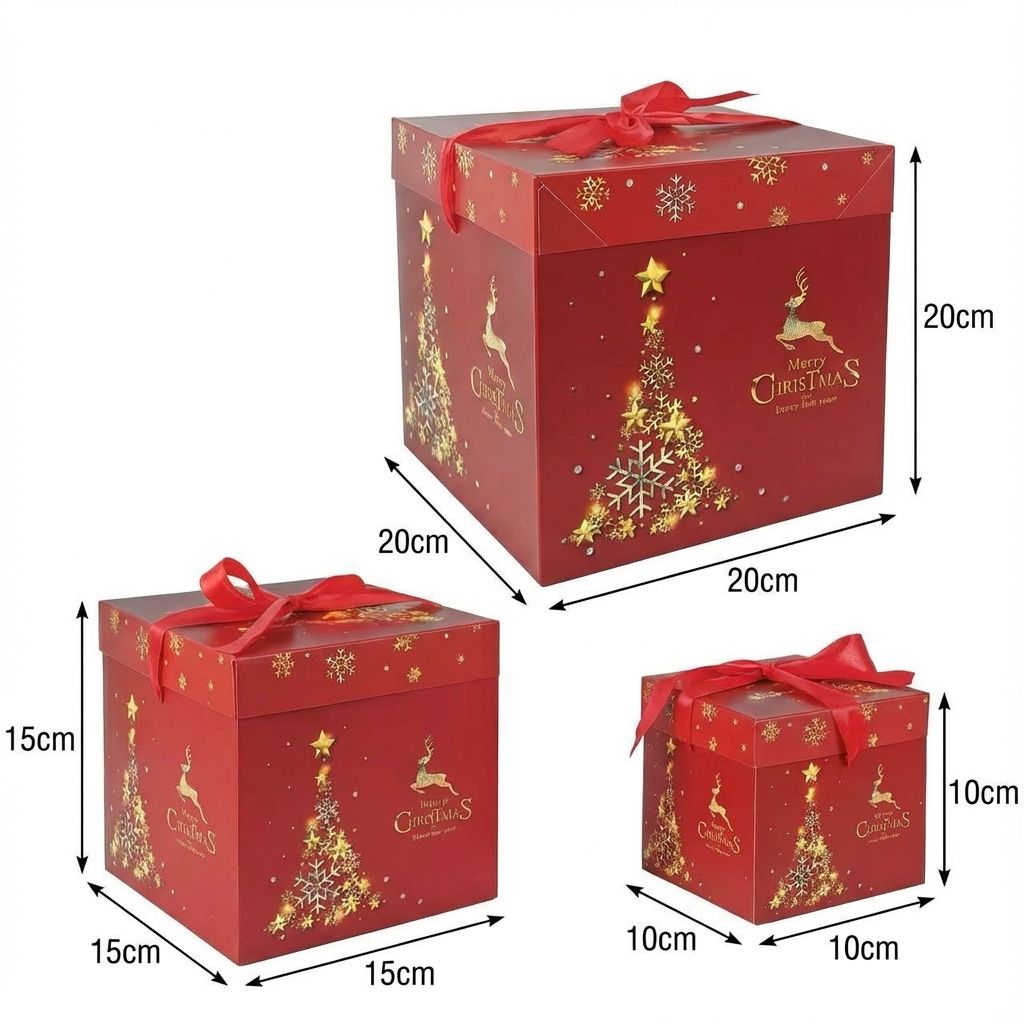 3PCS Christmas Gift Boxes Set with Lids and Ribbons for Gifting