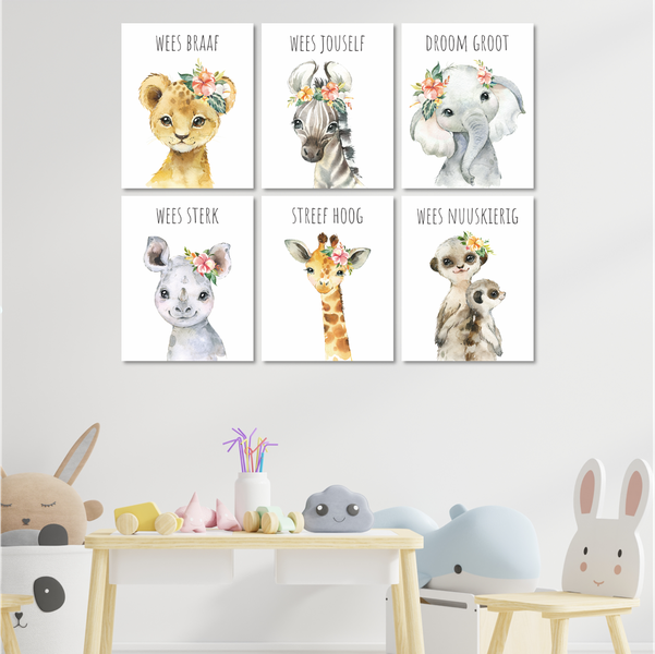 Safari Animals with Quotes in Afrikaans - A3 - 29cm x 42cm -6 Set