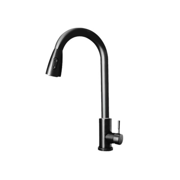 Pull-Out Kitchen Faucet with Hot and Cold Water Inlet - Black