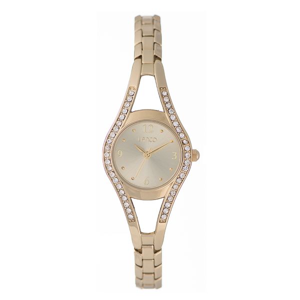 Lanco Champagne Dial, Gold 25mm Case with Stones and Gold Link Strap