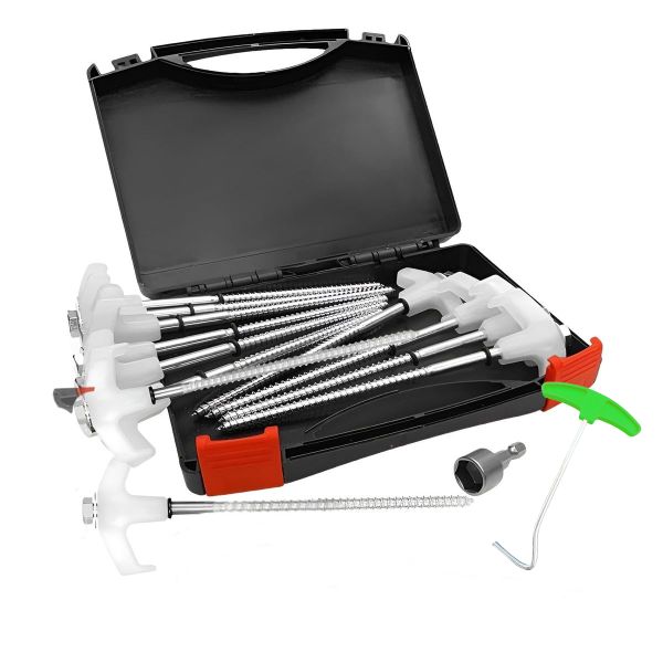 Glow-in-the-Dark Tent Peg Set - 12 Durable Pegs + Nutsetter &amp; Removal Tool