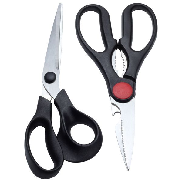 CASA Food Shears Scissors Set - Bari Black, Silver Kitchen Shear - 2 Piece