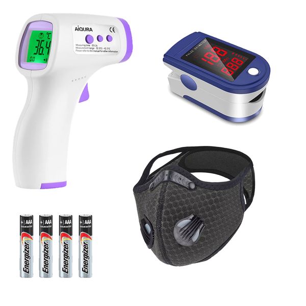 Digital Infrared Thermometer - Fingertip Oximeter - Sports Mask &amp; Batteries