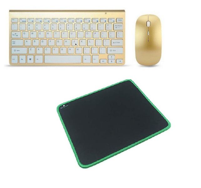 Wireless Multimedia keyboard mouse set Gold with mouse pad