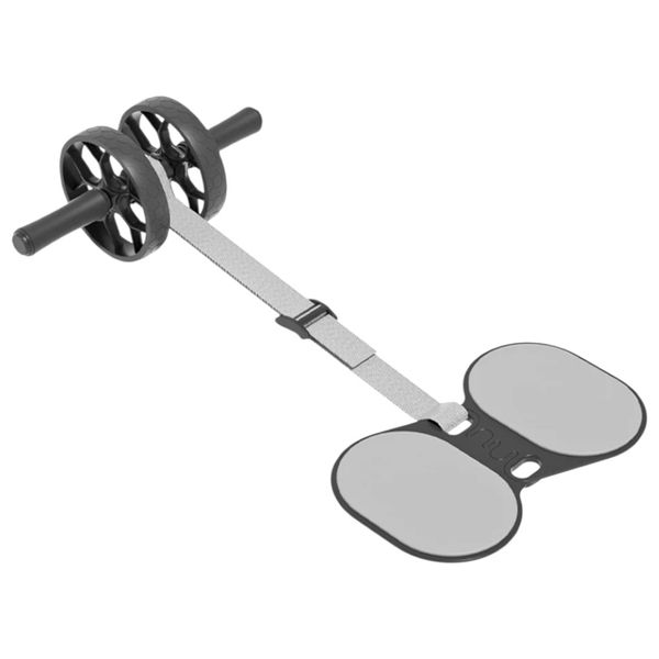 Dual-Wheel Ab Roller With Resistance Strap &amp; Knee Pad - Black