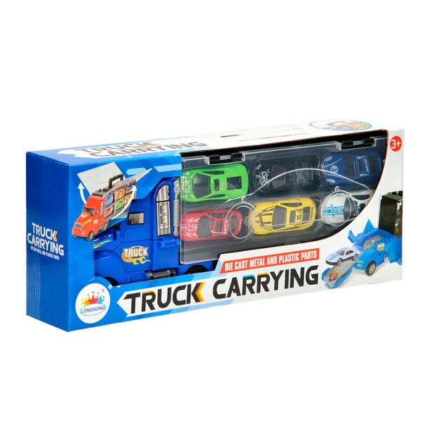 Truck Carrying Case with 6 Die-Cast Metal Cars - Blue