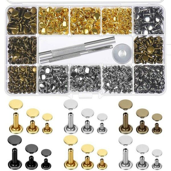 480 Piece Leather Rivets Double Cap Rivet Tubular Metal Studs With 3 Tools
