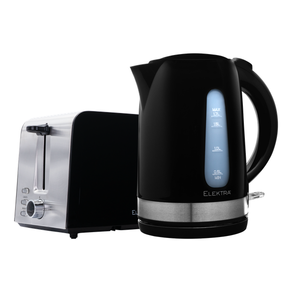 Elektra Kettle and 2 Slice Toaster Set Fast Boil Browning Control Black