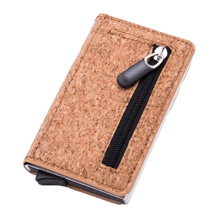 PU Cork RFID Pop-Up Wallet With Coin Zip