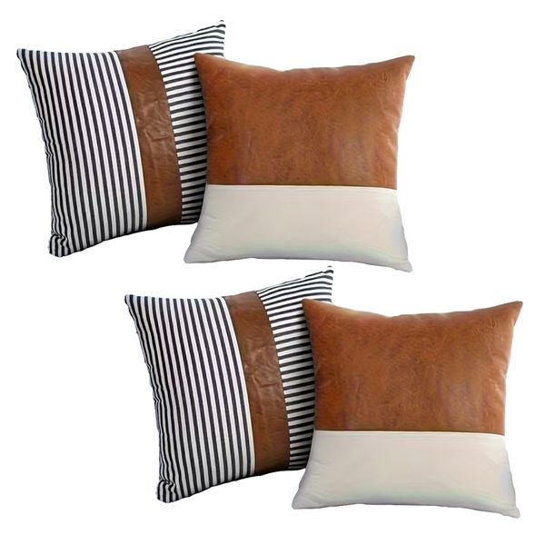 Elegant Geometric Striped Pillow Covers Only - Brown - Set of 4 - 45cm