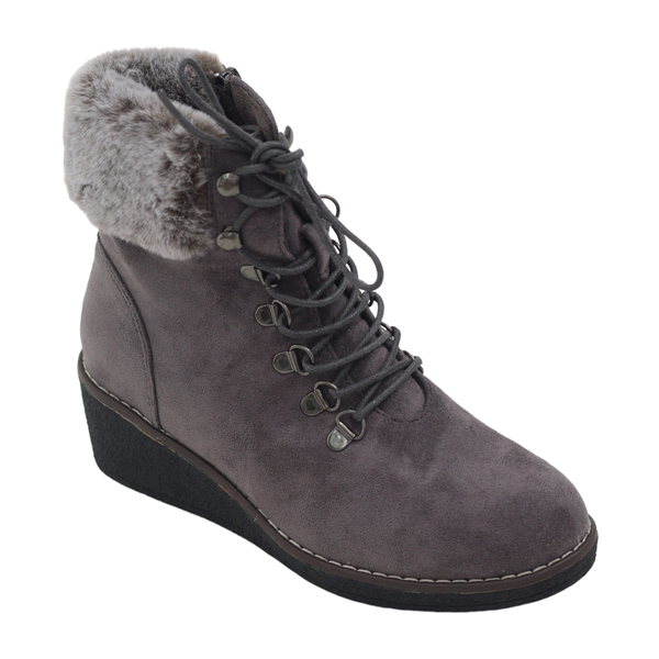 Lamara Paris Zircon Nubuck Pu Lace Up Wedge Ankle Boot Leopard
