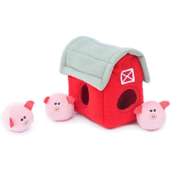 ZippyPaws Zippy Burrow Interactive Hide &amp; Seek Dog Toy - Pig Barn