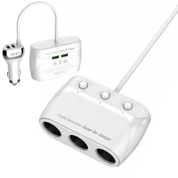 Ldnio C504 Dual Qc3.0 Usb Port 6v 3a Usb Car Charger with 3 Slot Socket