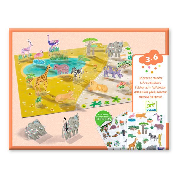 Djeco Reusable Lift-Up Sticker Pack for 3D Story Scenes - Animals