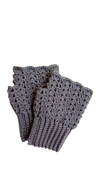 Handmade Crochet Victorian Hand Warmer Gloves - Light Grey