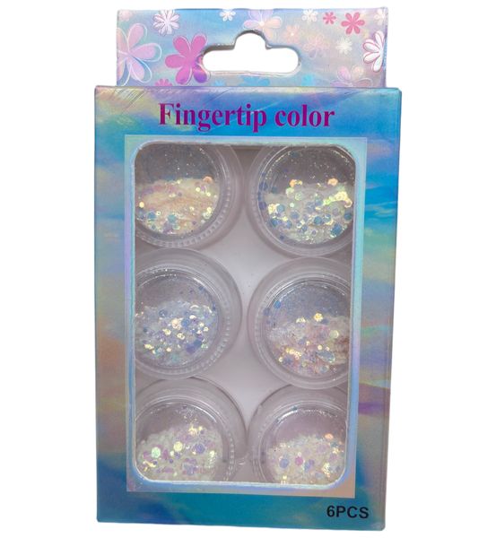 6 Design Fingertip Color Nail Art Decorations Kit White