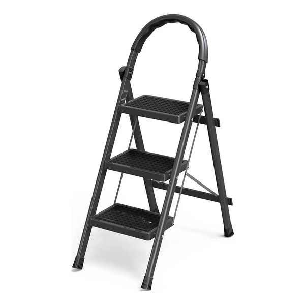 3-Step Stainless Steel Folding Ladder - Portable, Heavy-Duty Step Stool