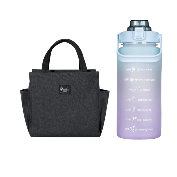 Large Thermal Insulated Lunch Bag + 2L Motivational Water Bottle - Orange