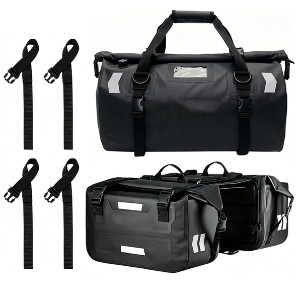 3 Piece Motorcycle Tail Rack Bag Reflective Waterproof (2x20L+1x48L)