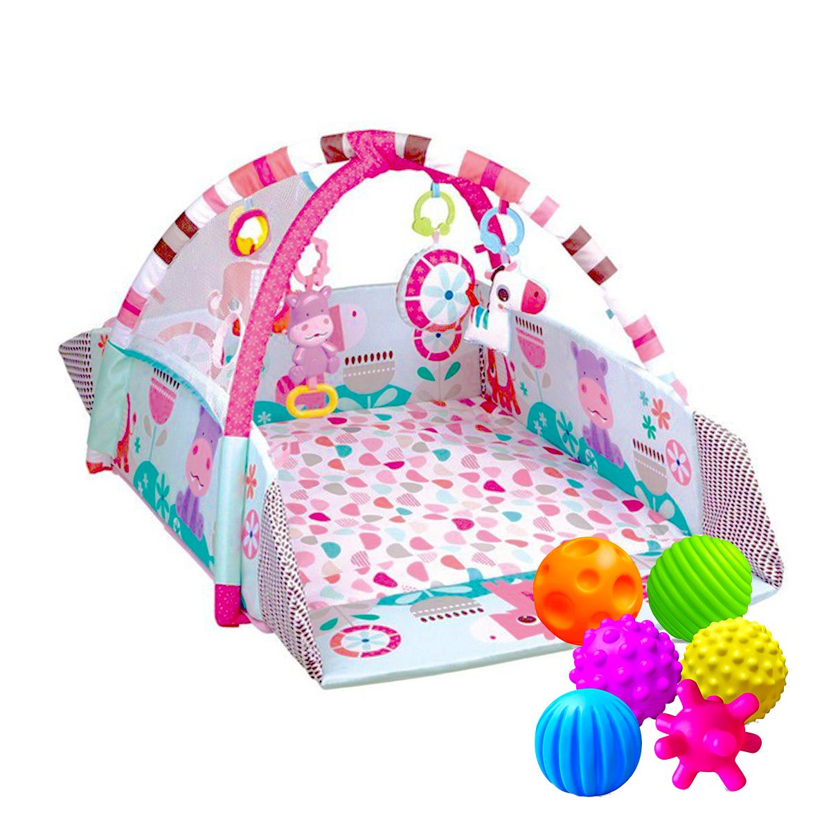 5 in 1 Colour Play Pen Activity Gym Tummy Mat with 6 Teething Balls