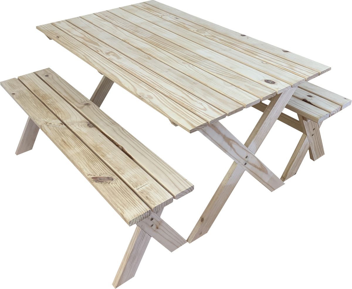 COL Raw Pine 900mmx1500mm Picnic Table &amp; 2x Bench combo