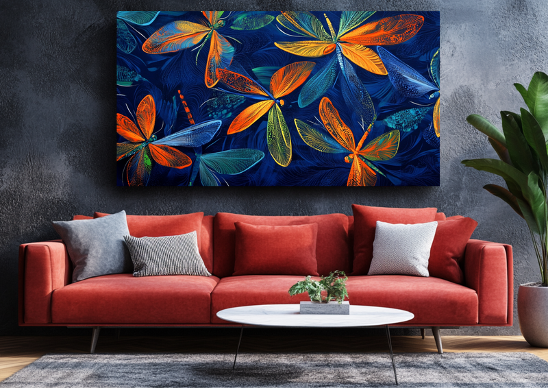 Canvas Wall Art - Dragonfly Dance in Bold Colours - BX0301