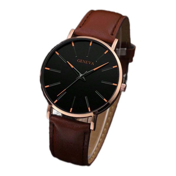 Men Coffee Brown PU Leather Quartz Business Watch