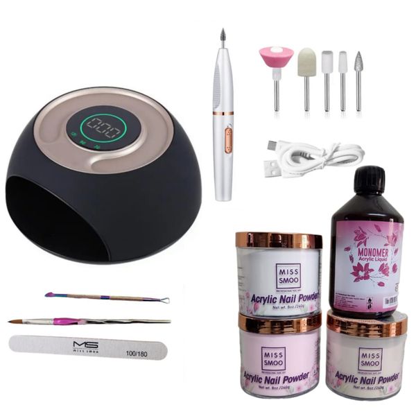 120W UV Led Nail Lamp with 3 Acrylic Powder Colours Starter Kit