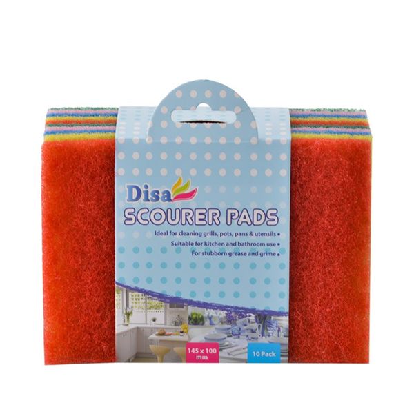Scourer Pads - Household - Assorted Colours - 145mm x 100mm - 10 Pack