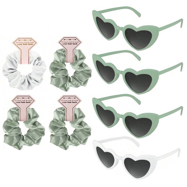 Heart Shaped Sunglasses and Scrunchie Set - 4 Pack