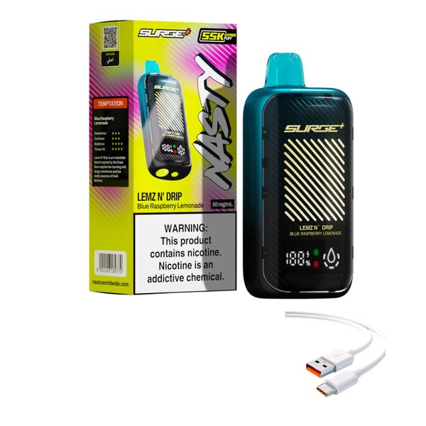 Nasty Surge 55k Blue Raspberry Lemonade + DiscoVape Charging Cable