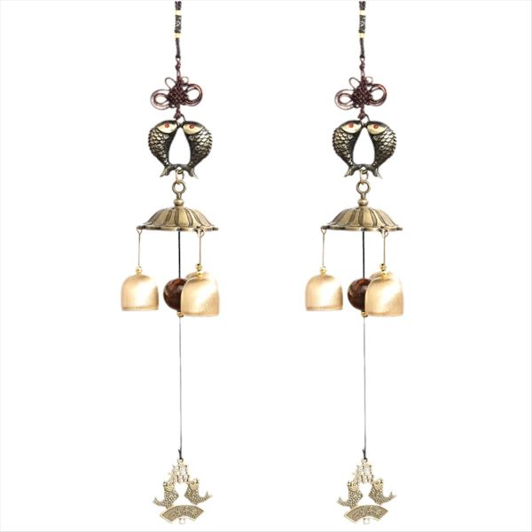 Double Fish Metal Wind Chime Pendant Copper Bell Japanese Style Pendant
