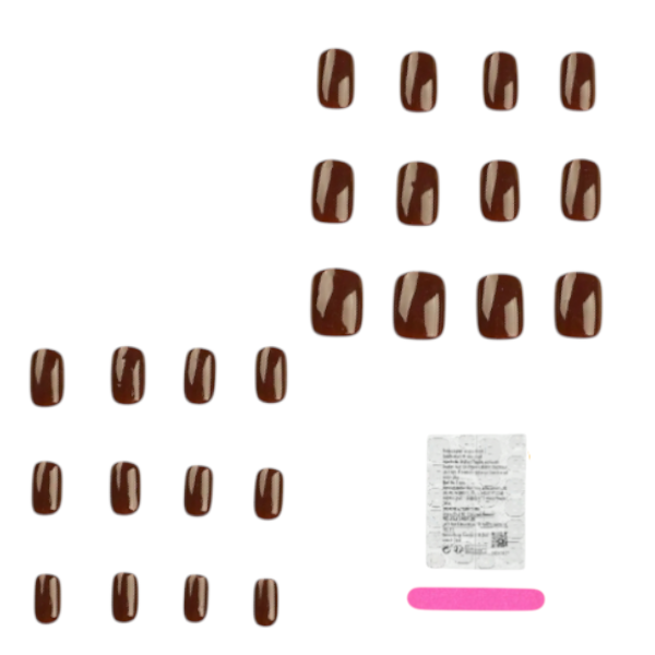 24Piece Neutral Short Oval Shape Press-On Nails Set - Brown