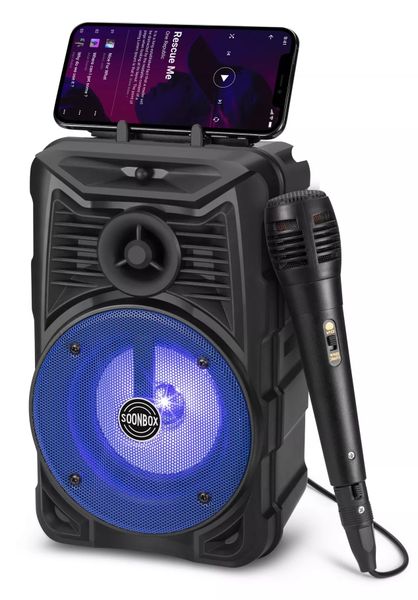 Wireless LED Karaoke Speaker with Wired Mic and Cellphone Holder