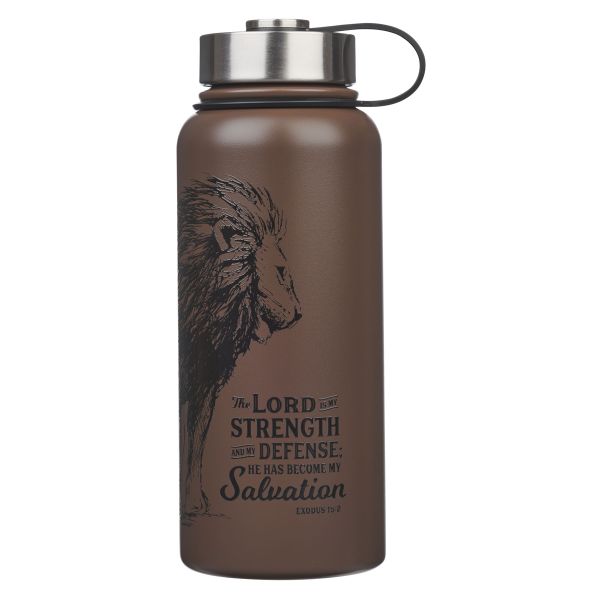 Stainless Steel Water Bottle - The Lord Is My Strength, Lion, Brown