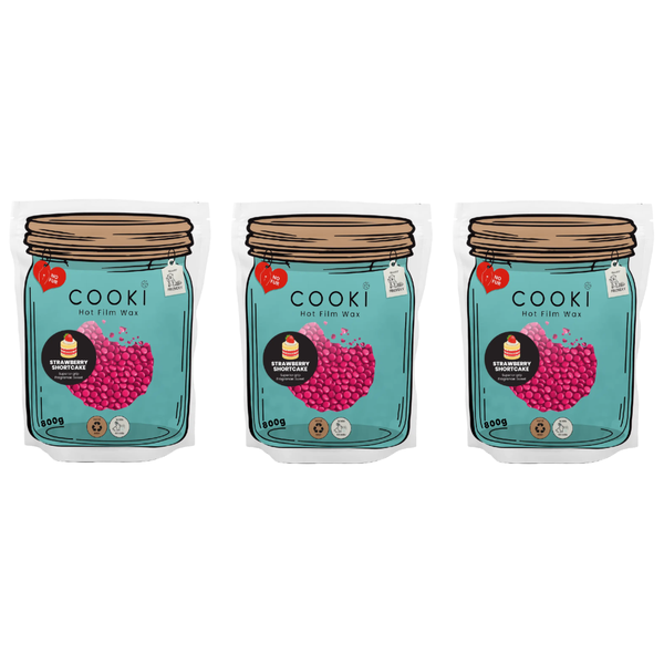 Cooki Strawberry Shortcake Hot Film Wax 800g - 3 Pack Home Use Hair Removal