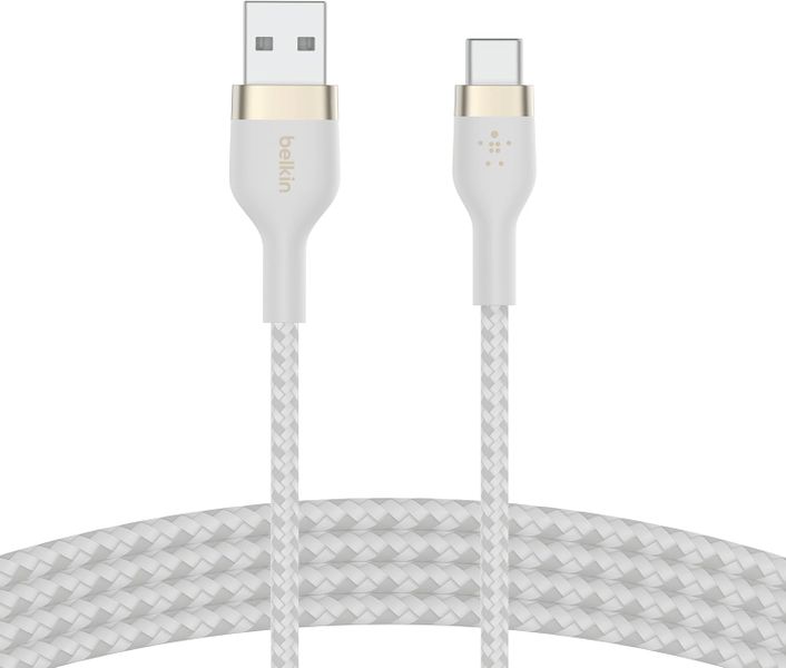 Belkin BoostCharge Pro Flex 15W USB-A to USB-C Braided Cable 1m - White