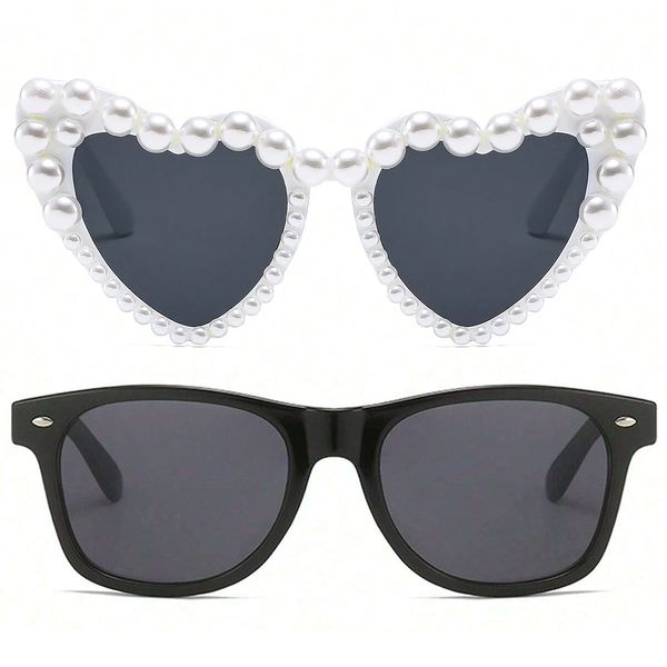 Pearl Heart Bride and Groom Couple Wedding Sunglasses